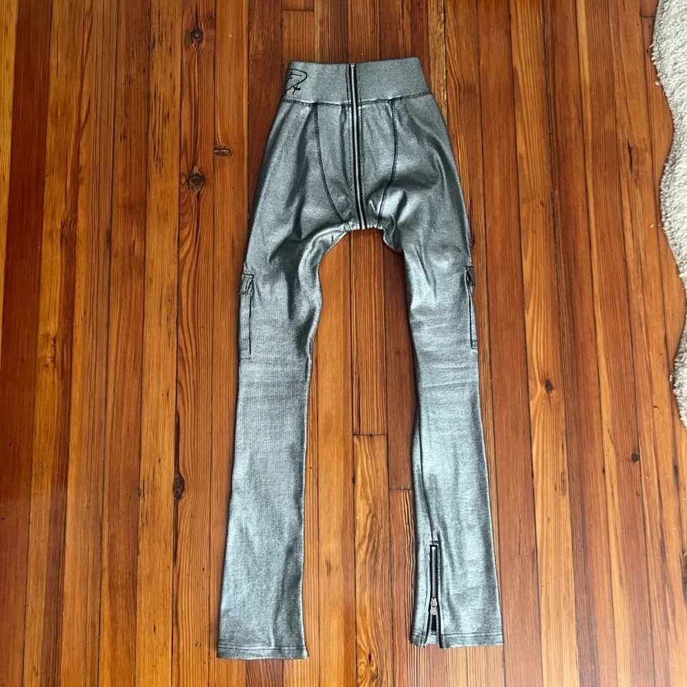 Sleek Silver Metallic Flare Pants - Picture 4 of 4